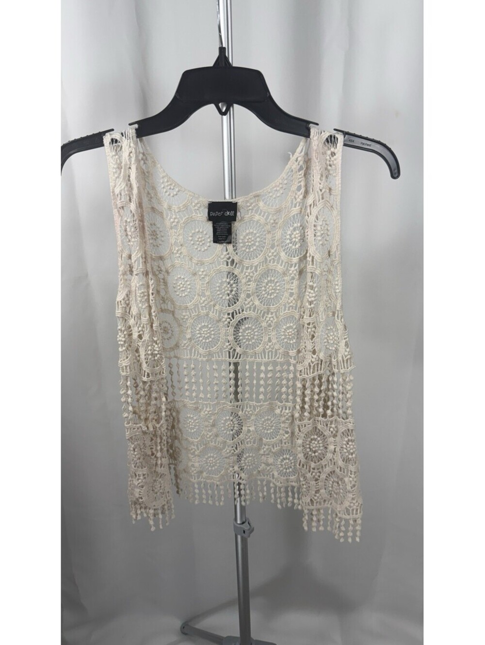 Paper Doll Womens Cream Crochet Fringe Festival Tank Top Boho Large Sleeveless